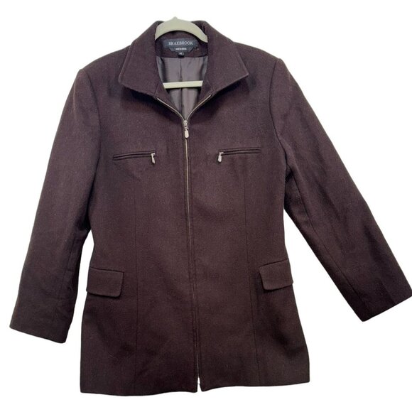 Braebrook Womens Wool Blend Zip-Up Coat Size 14 Brown Made In Russia - Picture 1 of 9